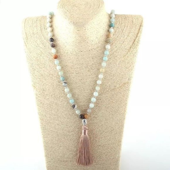Mala Meditation Beads yoga bohemian necklace blue boho turquoise natural - Picture 3 of 8